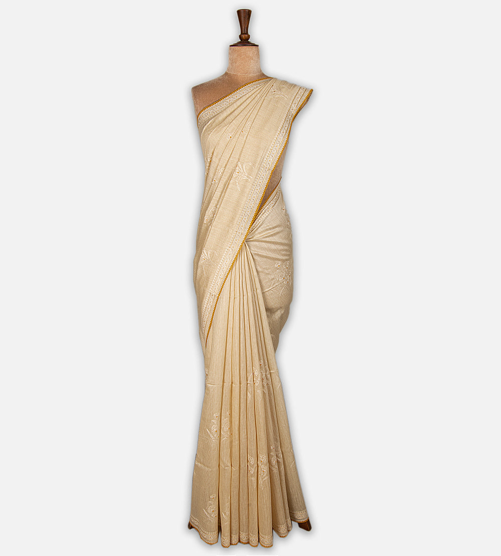 Beige Moonga Tussar Saree