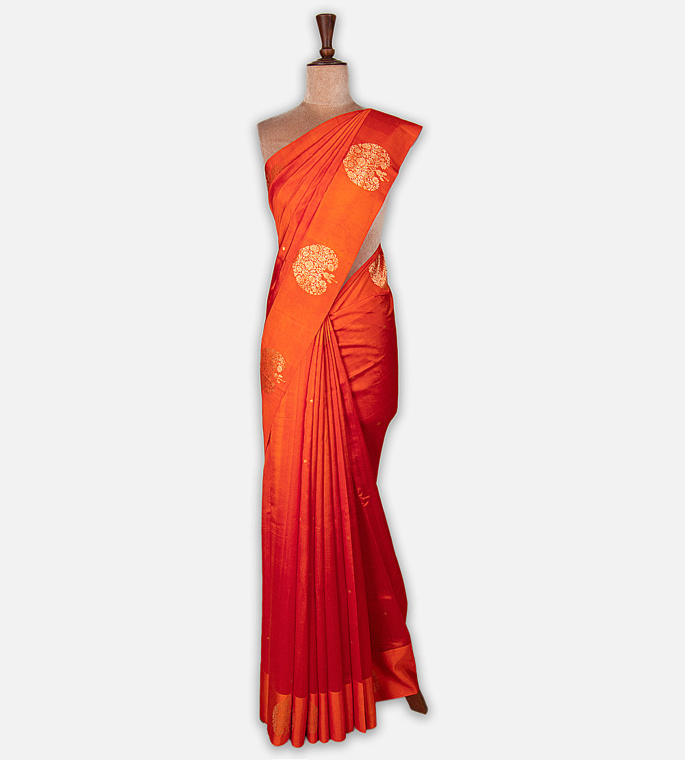 Orange Banarasi Kattan Silk Saree