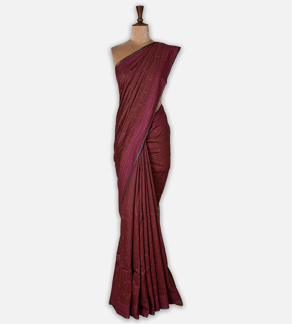 Maroon Tussar Organza Saree