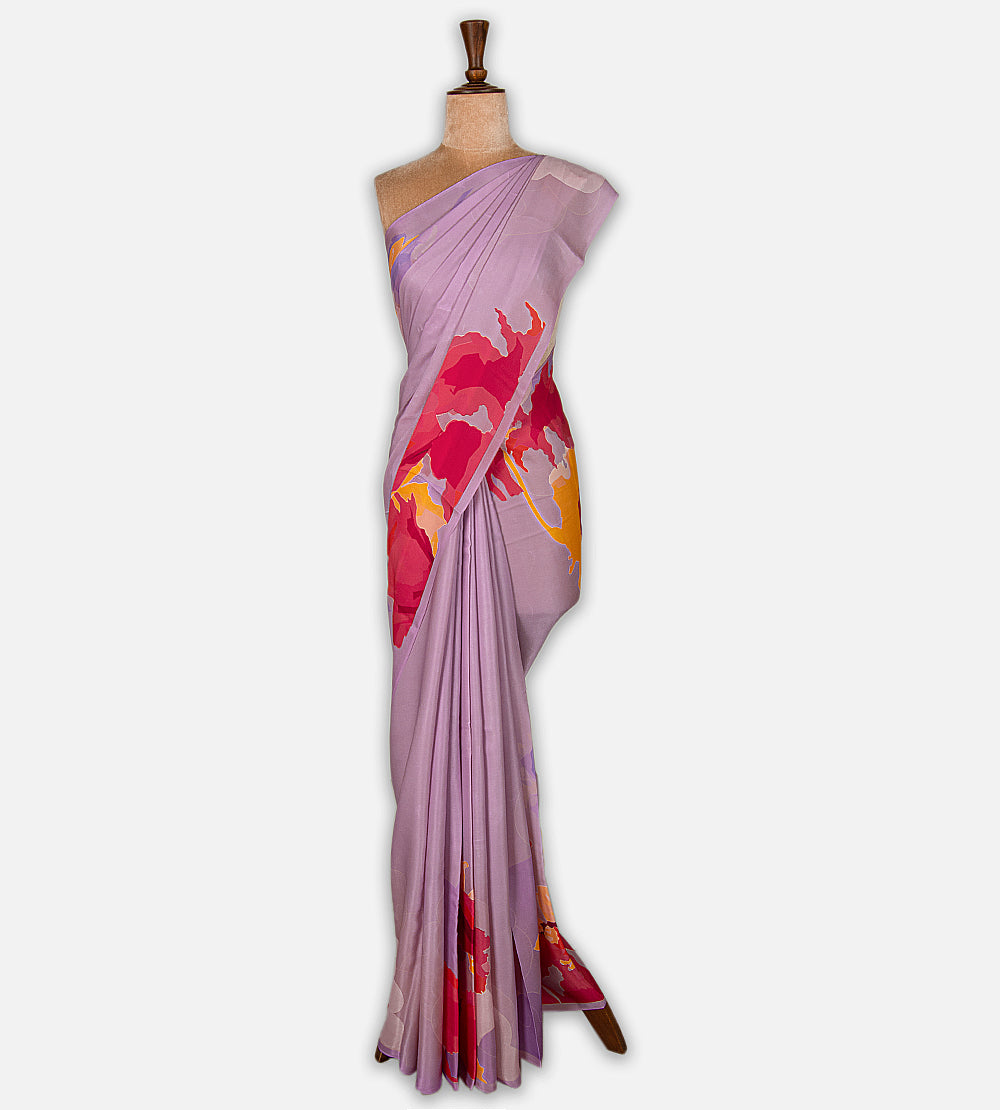 Lavender Satin Crepe Saree