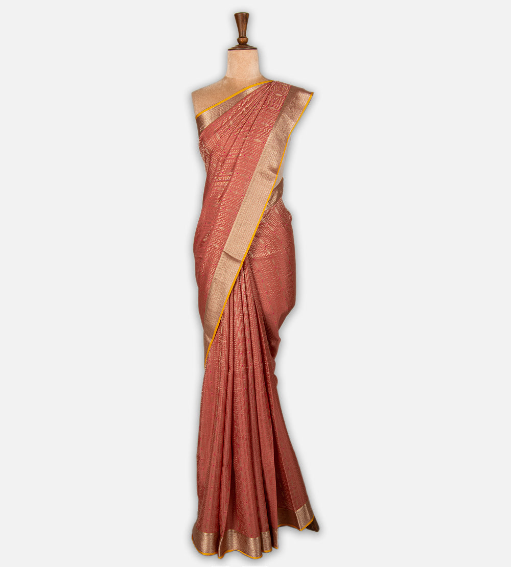 Deep Coral Banarasi Crepe Saree