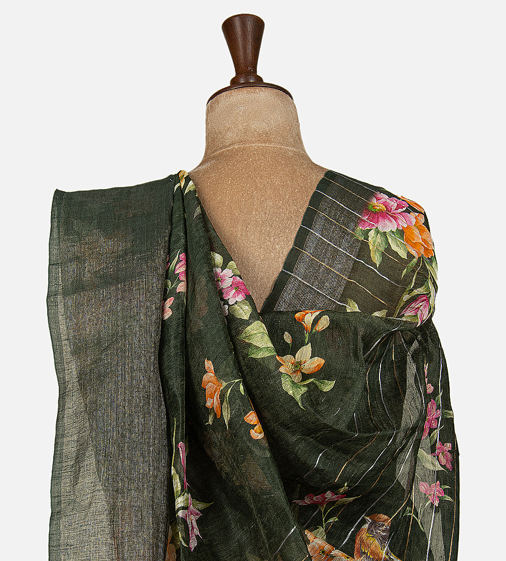 Green Linen Saree