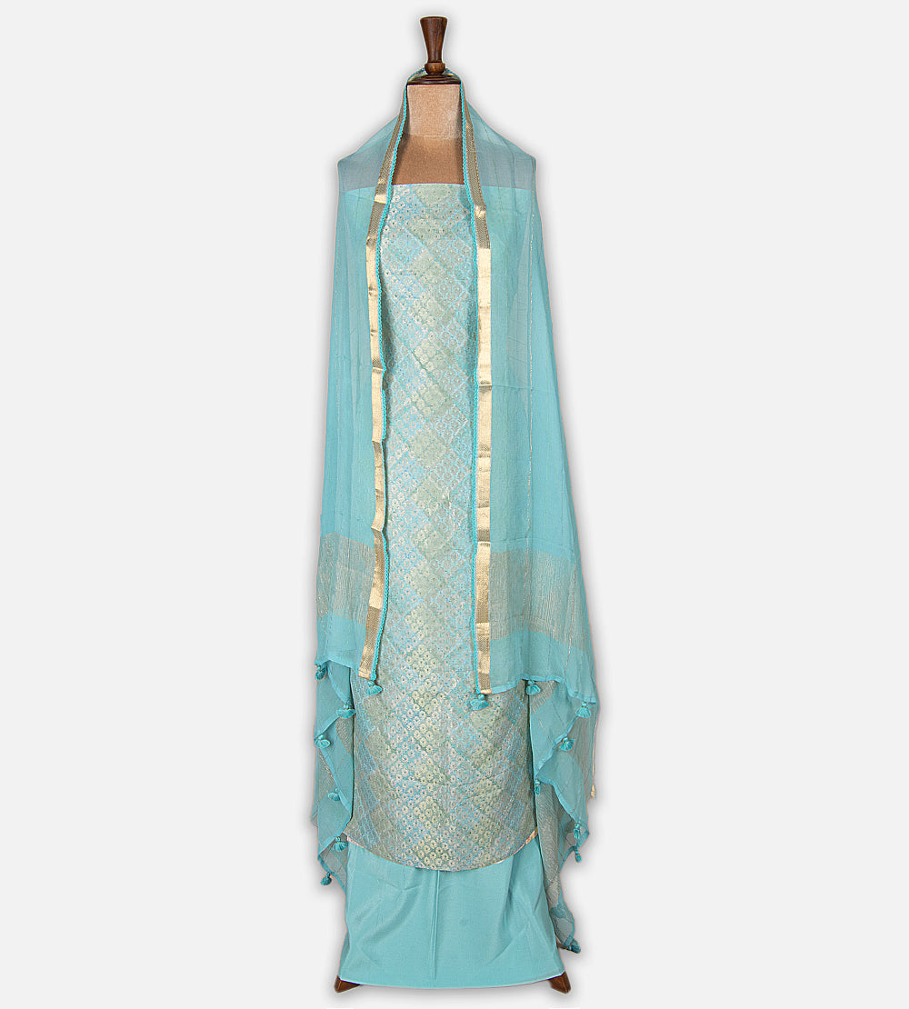 Blue and Green Banarasi Crepe Salwar