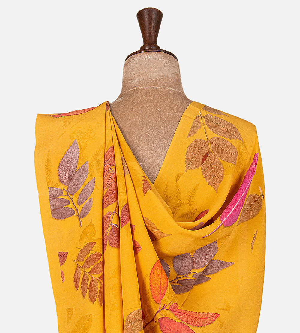Yellow Printed Crepe Saree