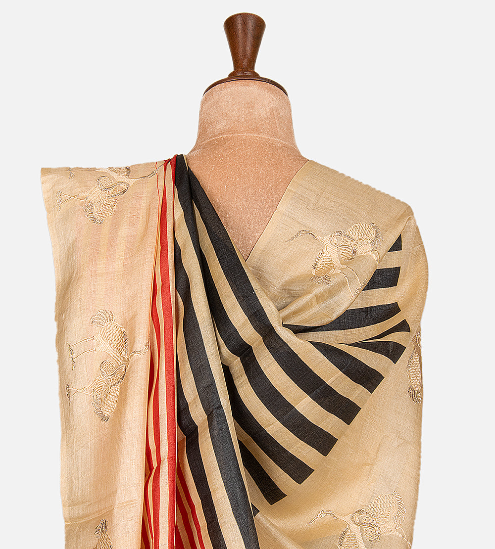 Beige Tussar Saree