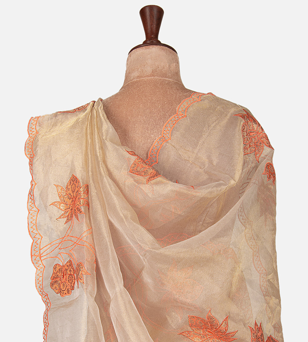 Beige Tissue Organza Saree