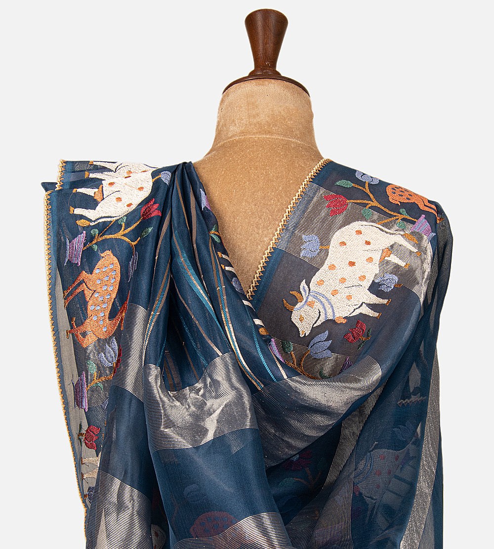 Blue Organza Saree