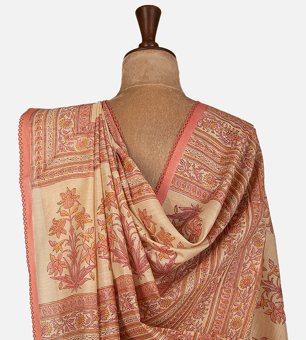 Beige Moonga Tussar Saree