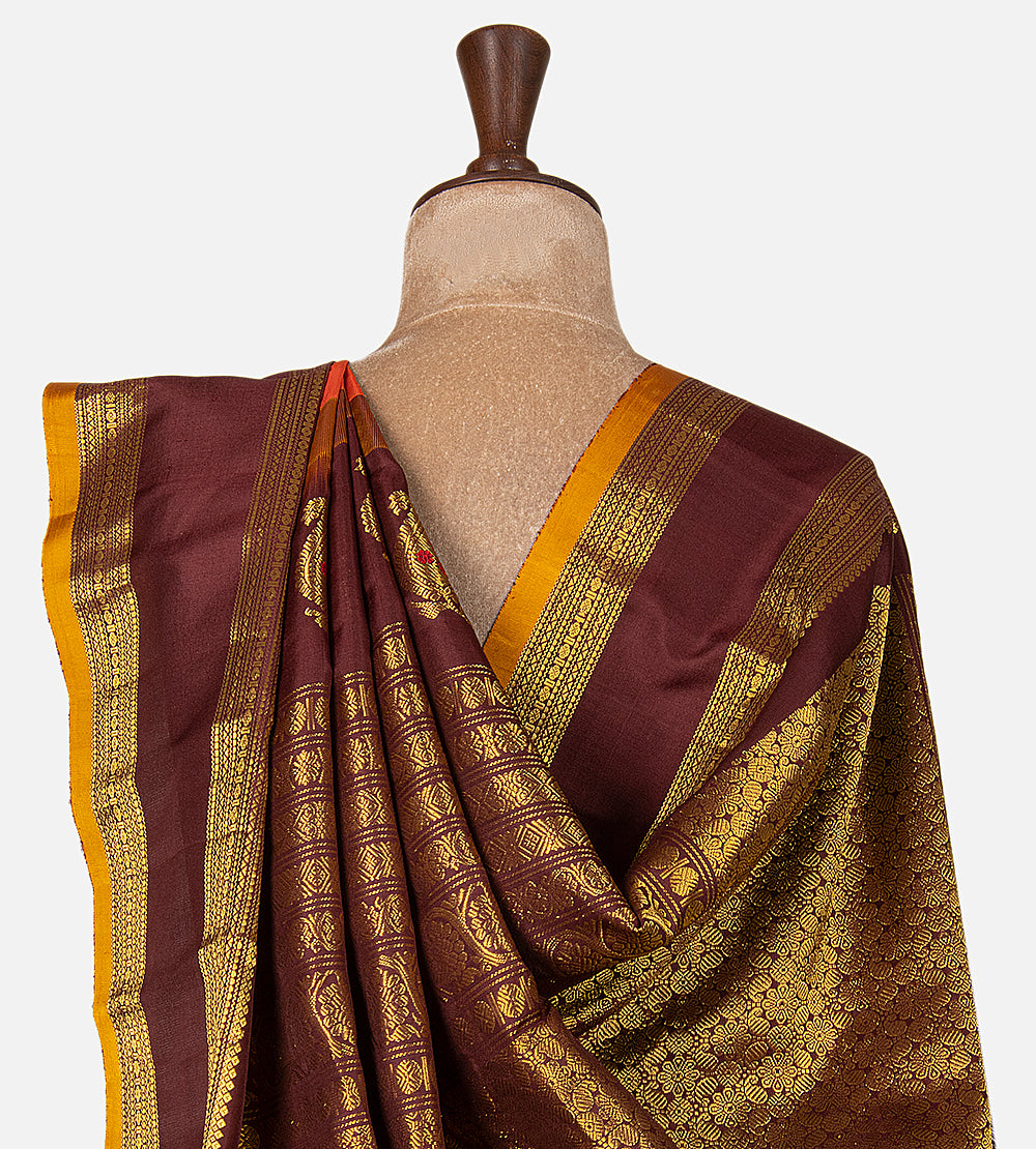 Pinkish Orange Gadwal Silk Saree