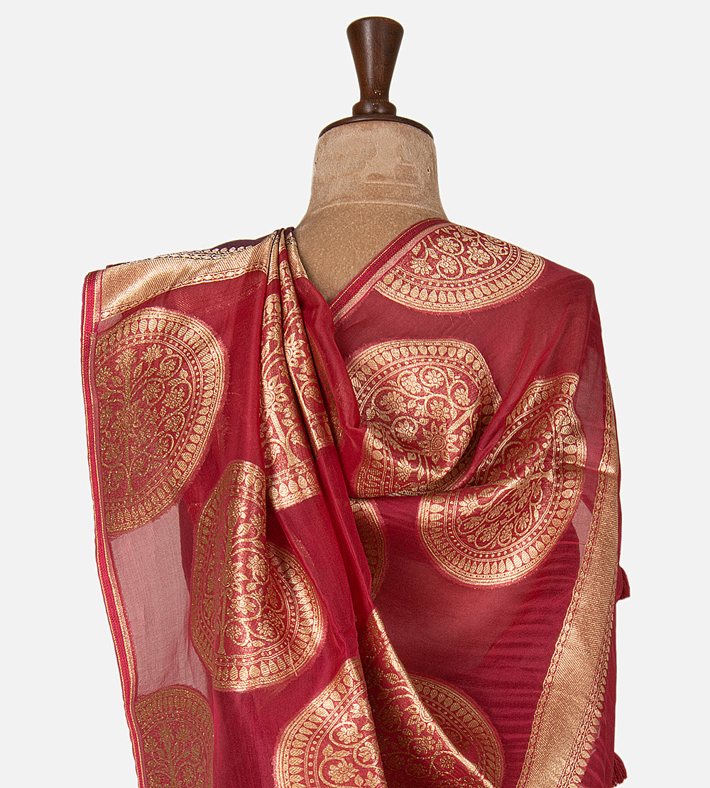 Deep Maroon Tussar Organza Saree