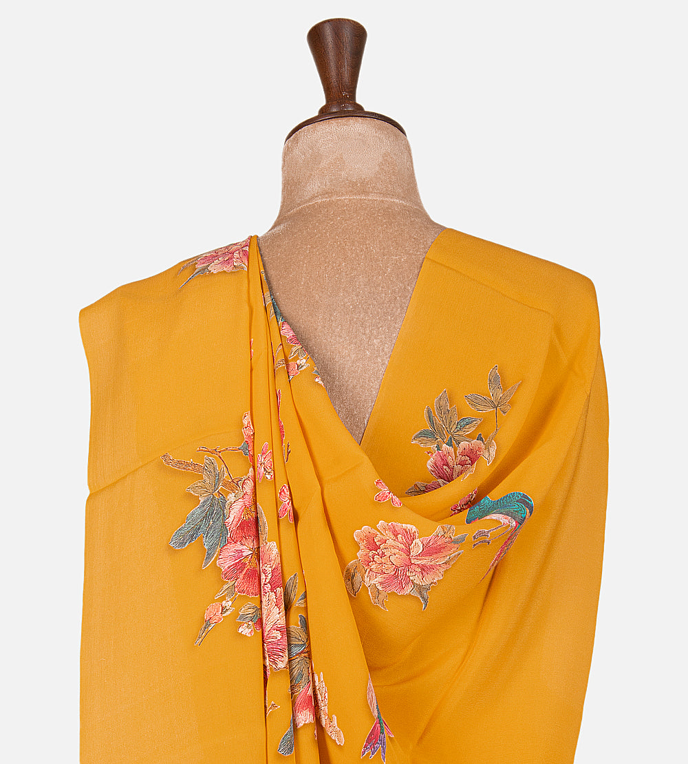 Yellow Printed Crepe Saree