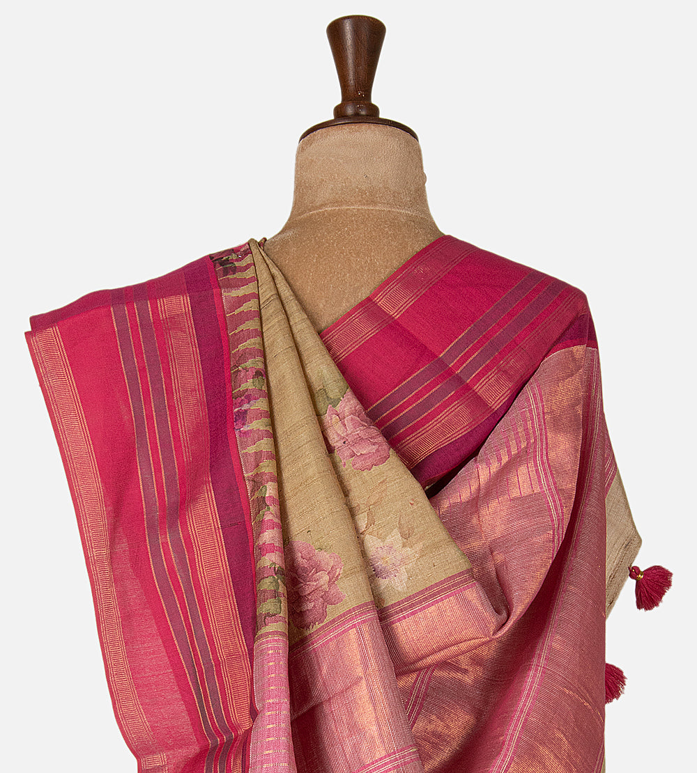 Beige Tussar Saree
