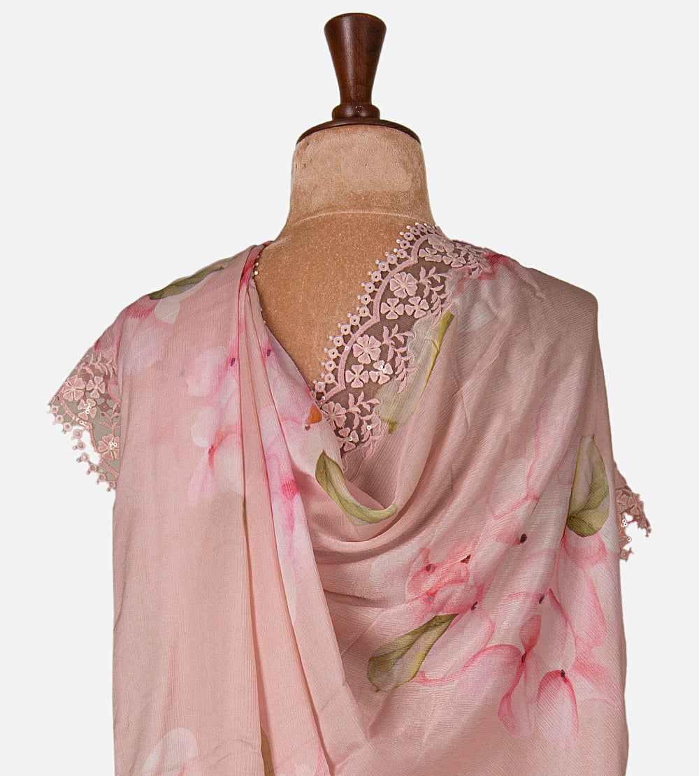 Pastel Pink Chiffon Saree