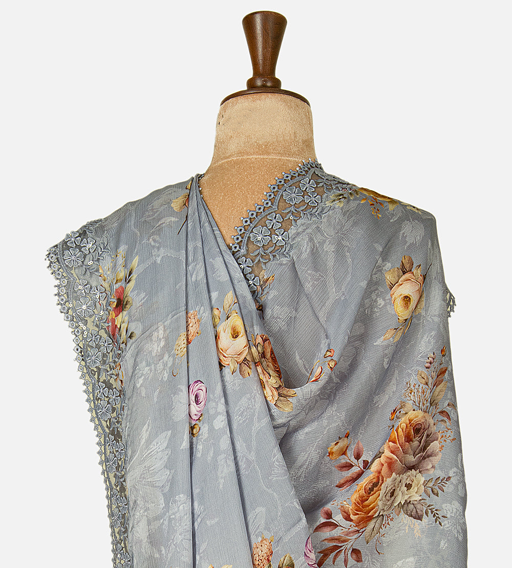 Grey Chiffon Saree
