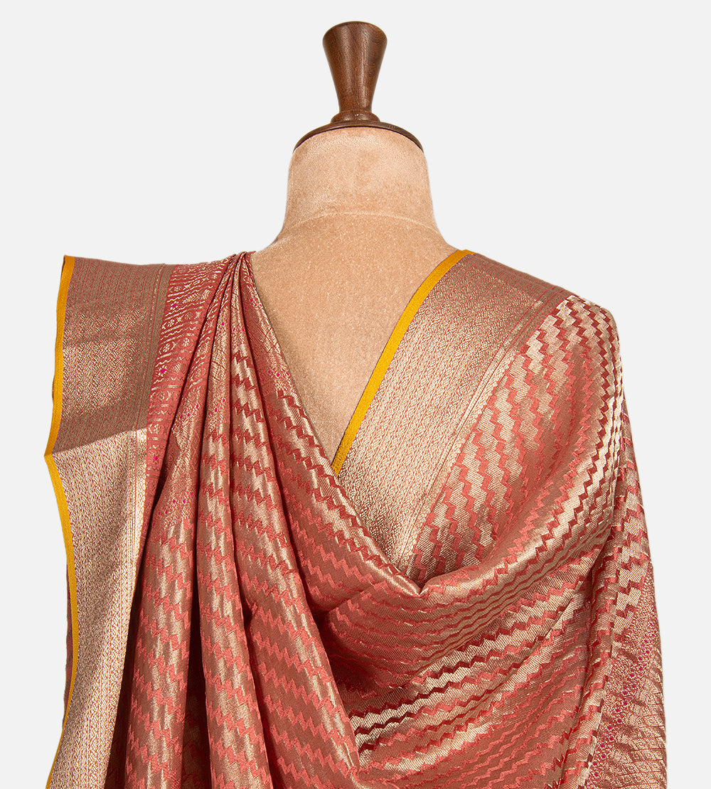 Deep Coral Banarasi Crepe Saree