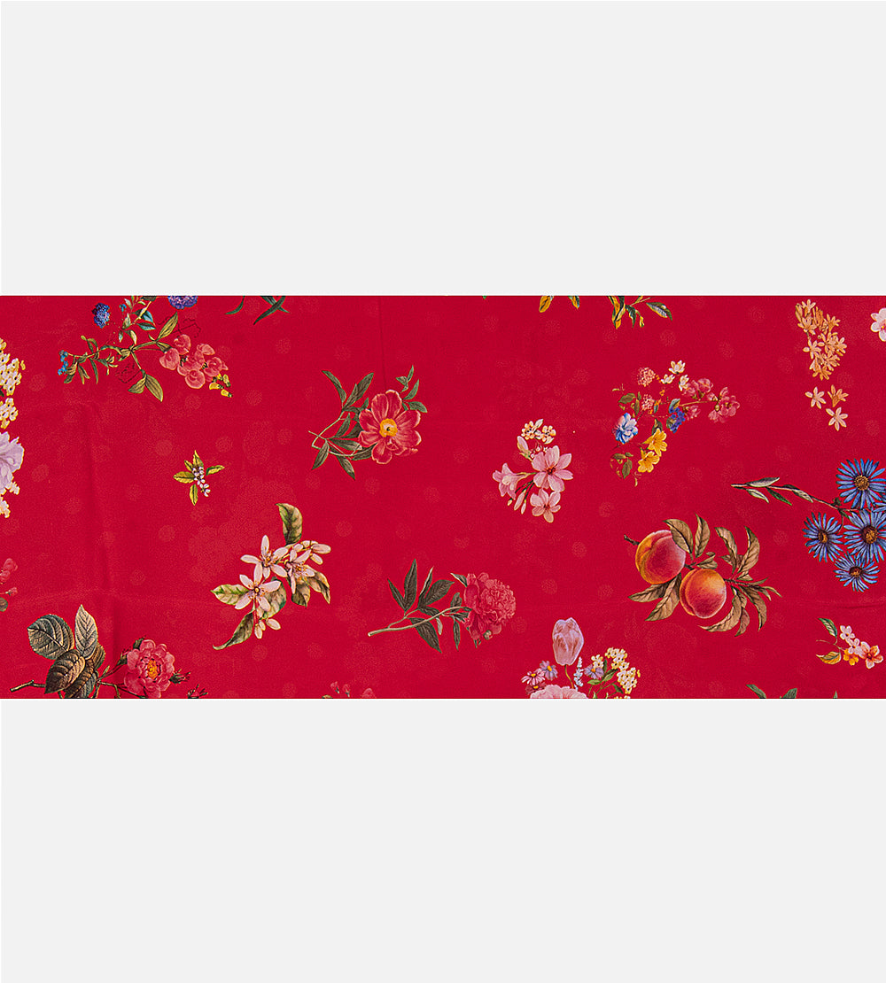 Red Printed Crepe Saree