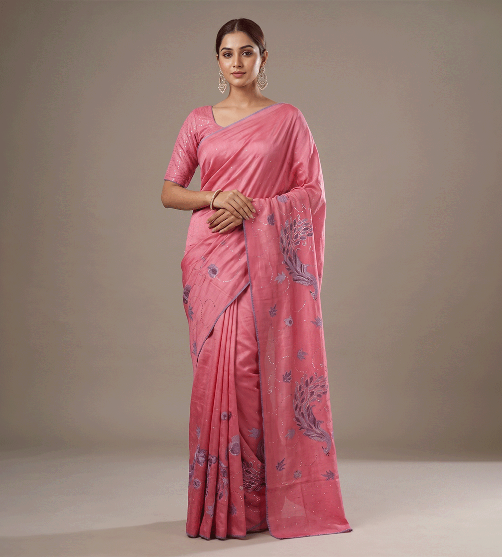 Pink Tussar Saree