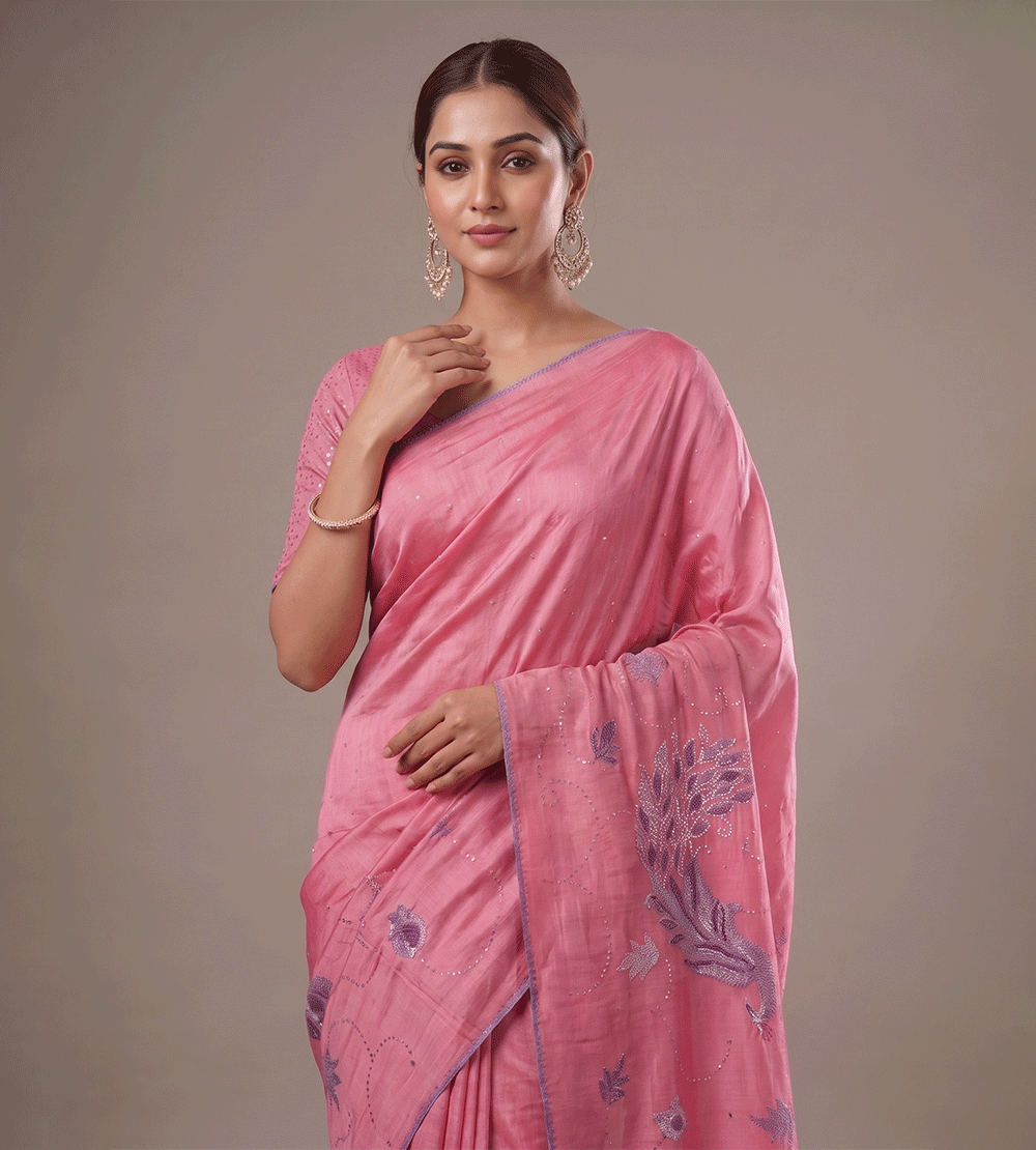 Pink Tussar Saree