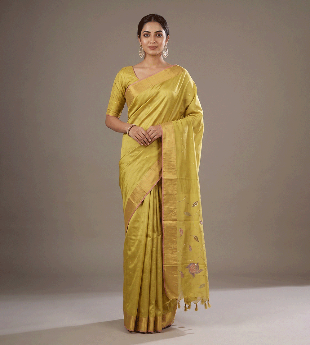 Lime Green Tussar Saree