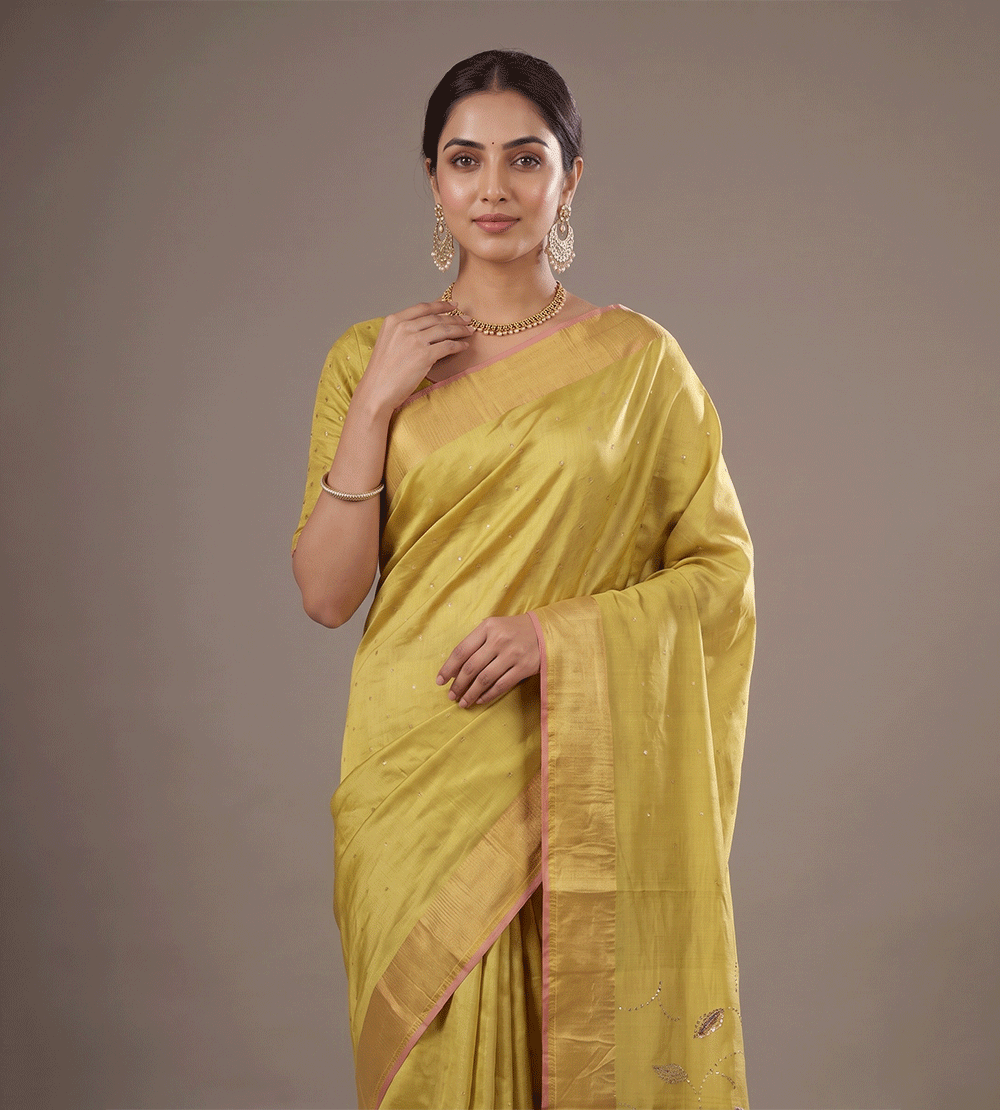 Lime Green Tussar Saree