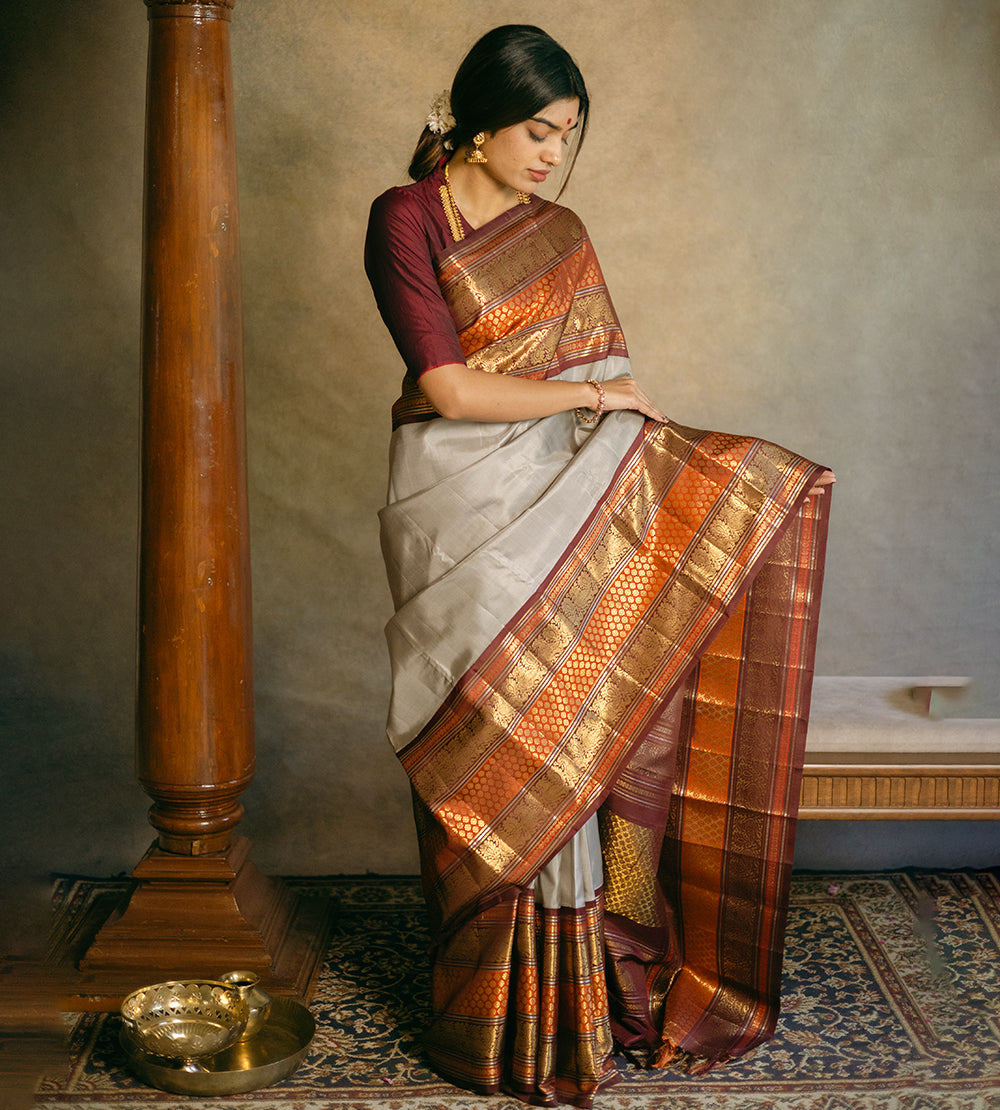 Grey Kanchipuram Silk Saree