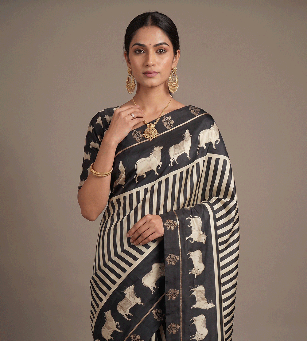 Black Tussar Saree