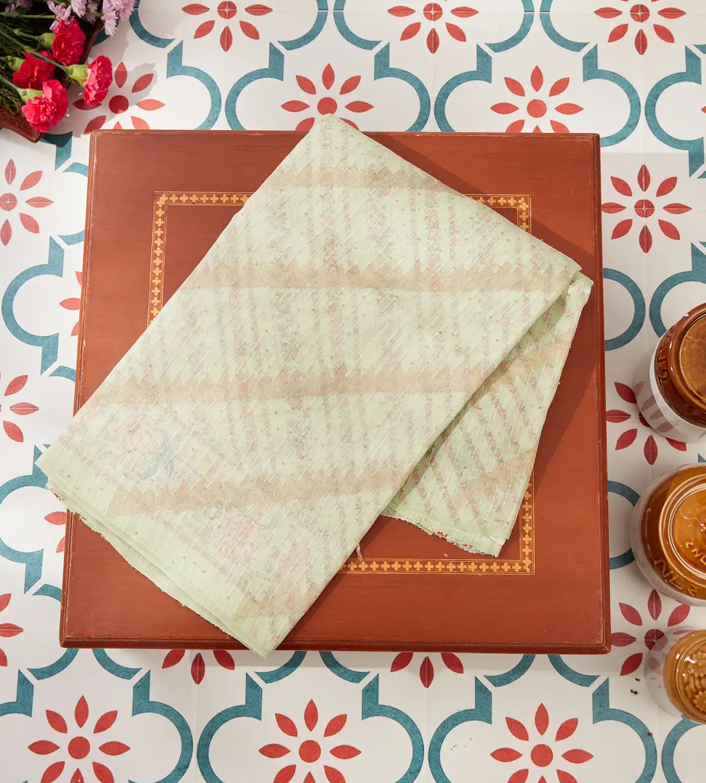 Pastel Green Matka Bailu Tussar Saree