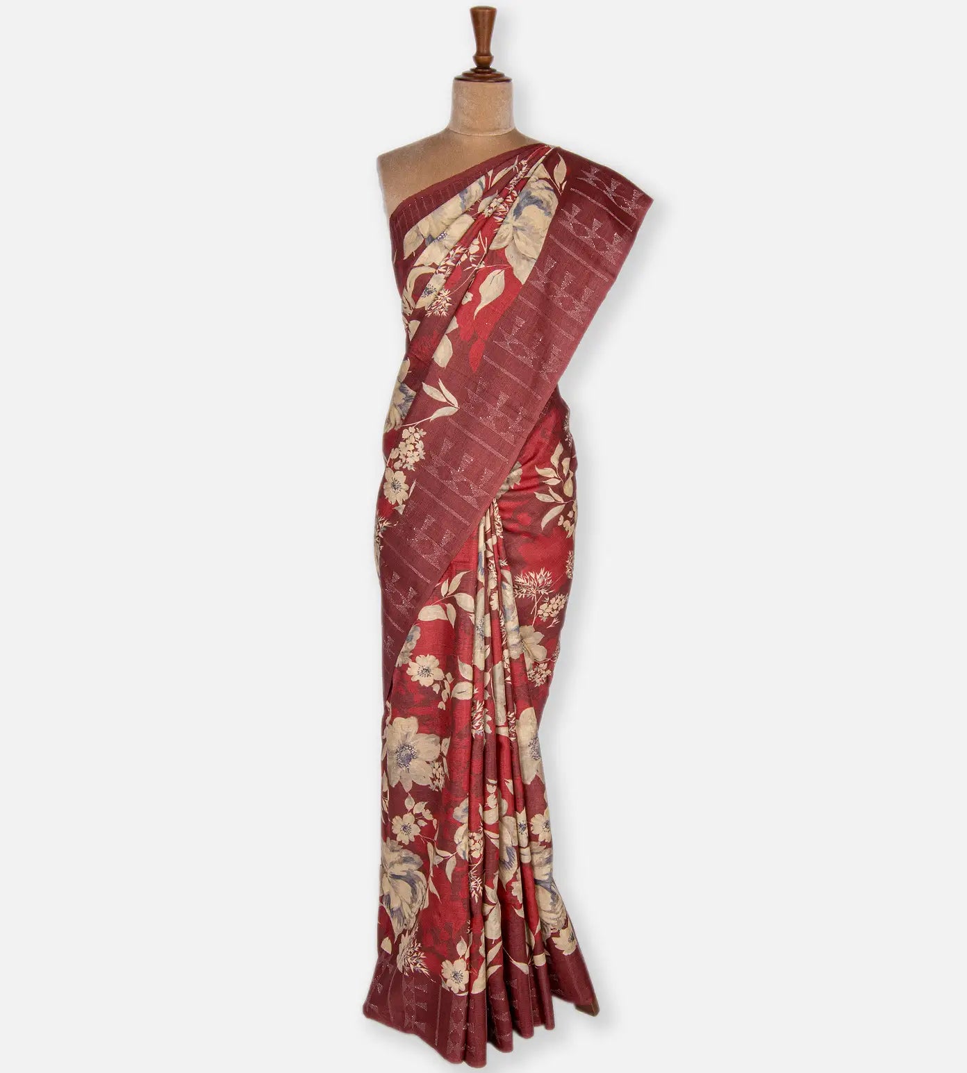 Maroon Tussar Printed Saree