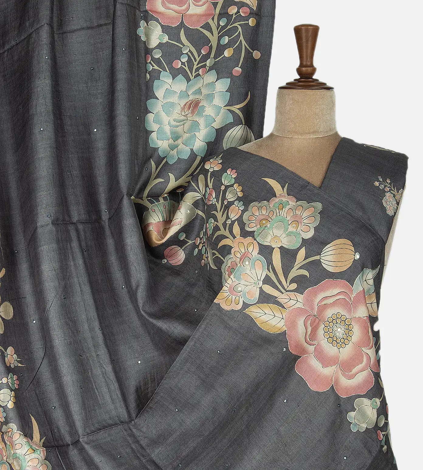 Dark Grey Tussar Saree