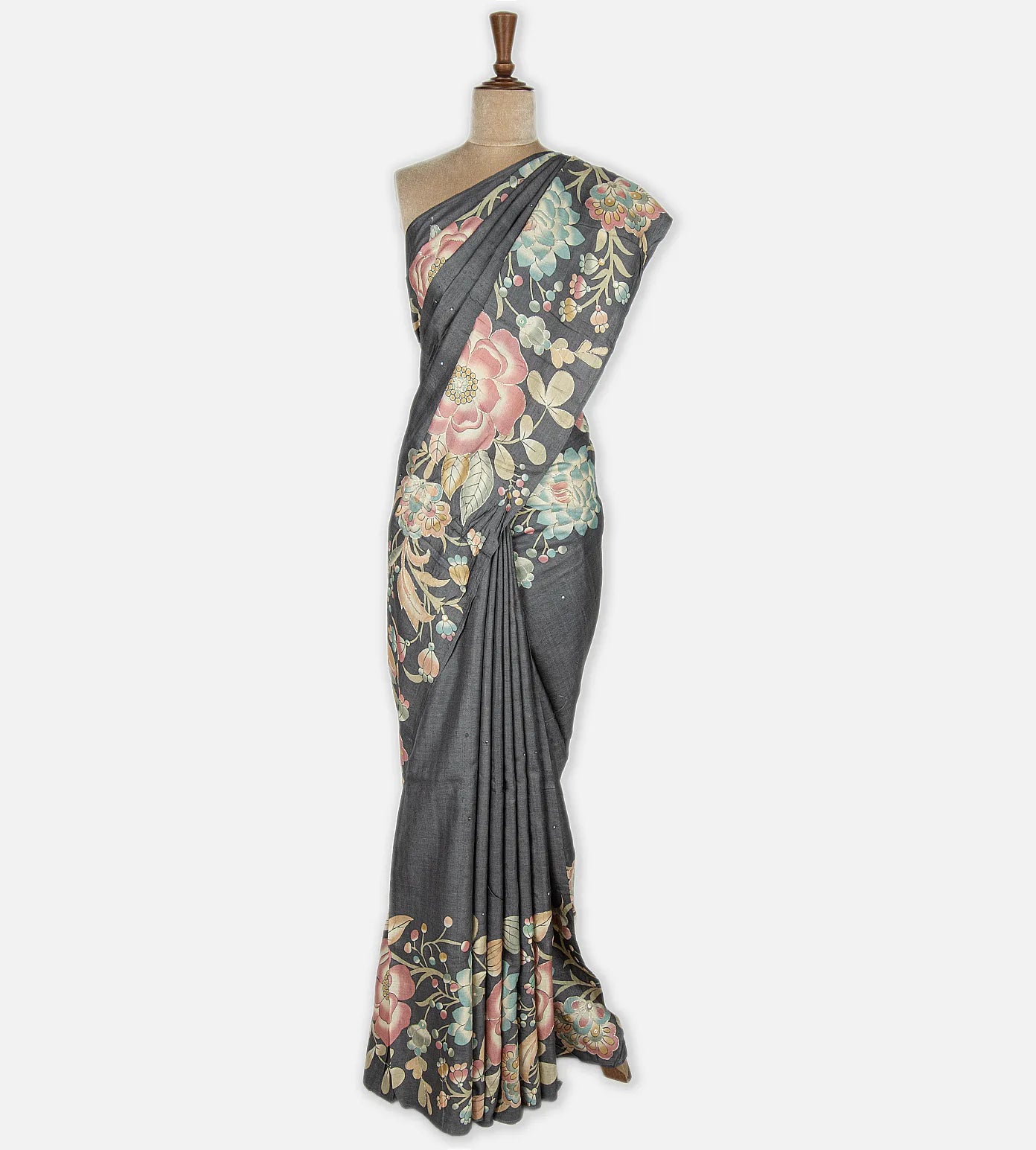 Dark Grey Tussar Saree