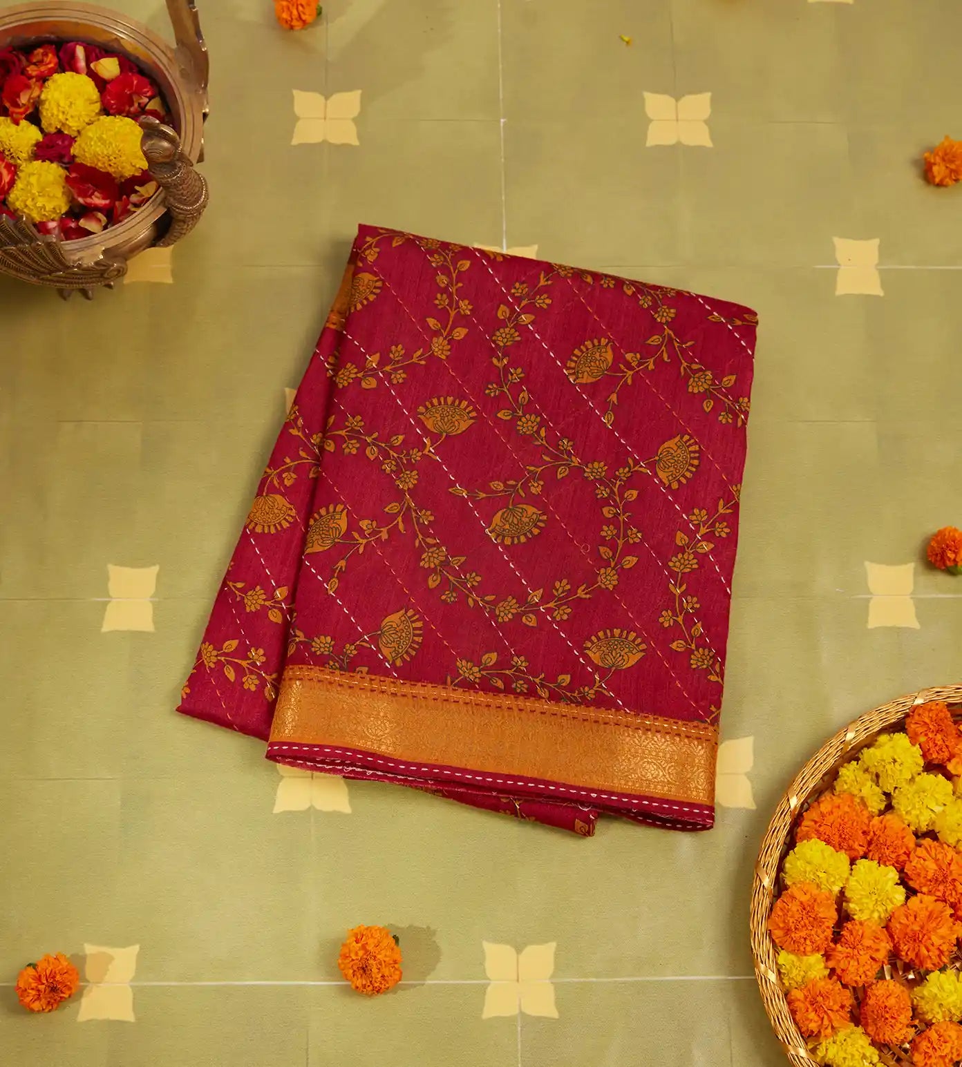 Red Tussar Saree