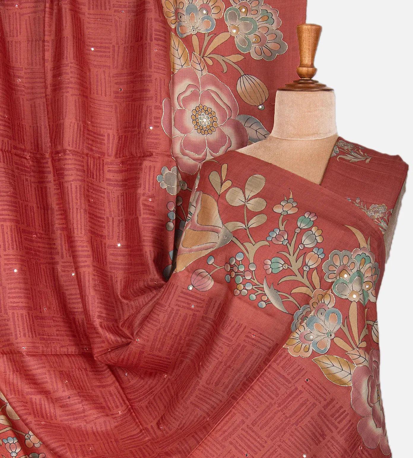 Deep Coral Tussar Saree