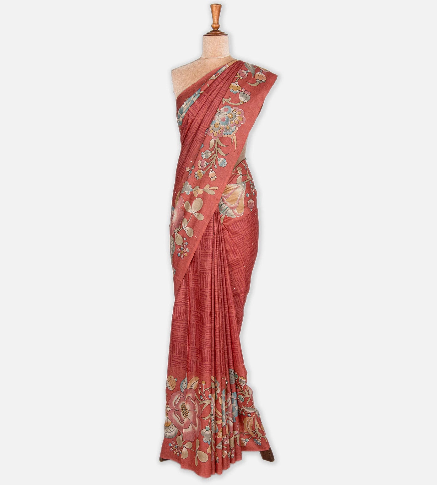 Deep Coral Tussar Saree