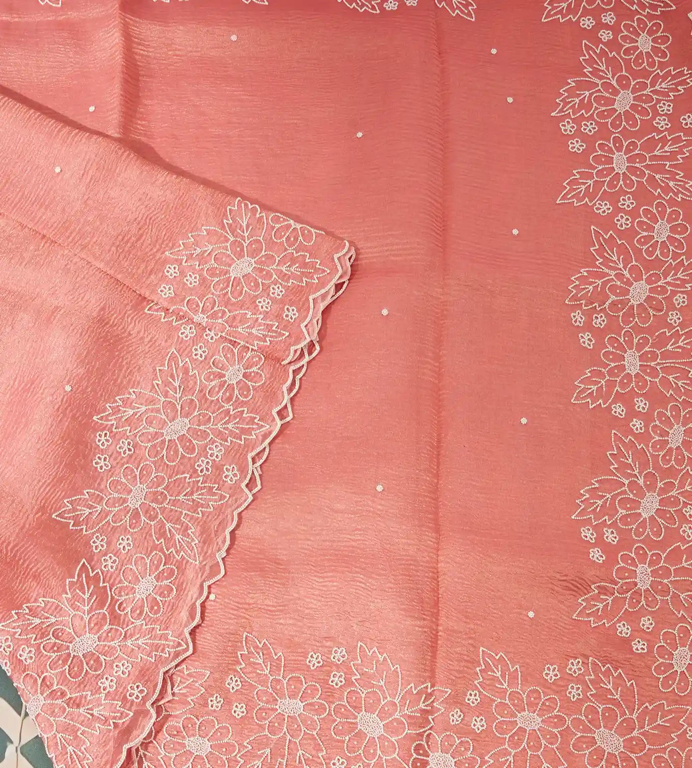 Peach Crushed Organza Saree
