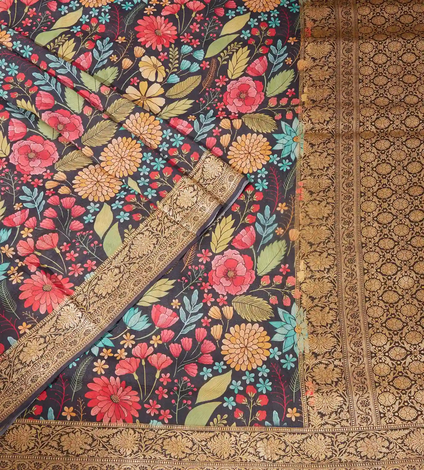 Black Tussar Georgette Saree