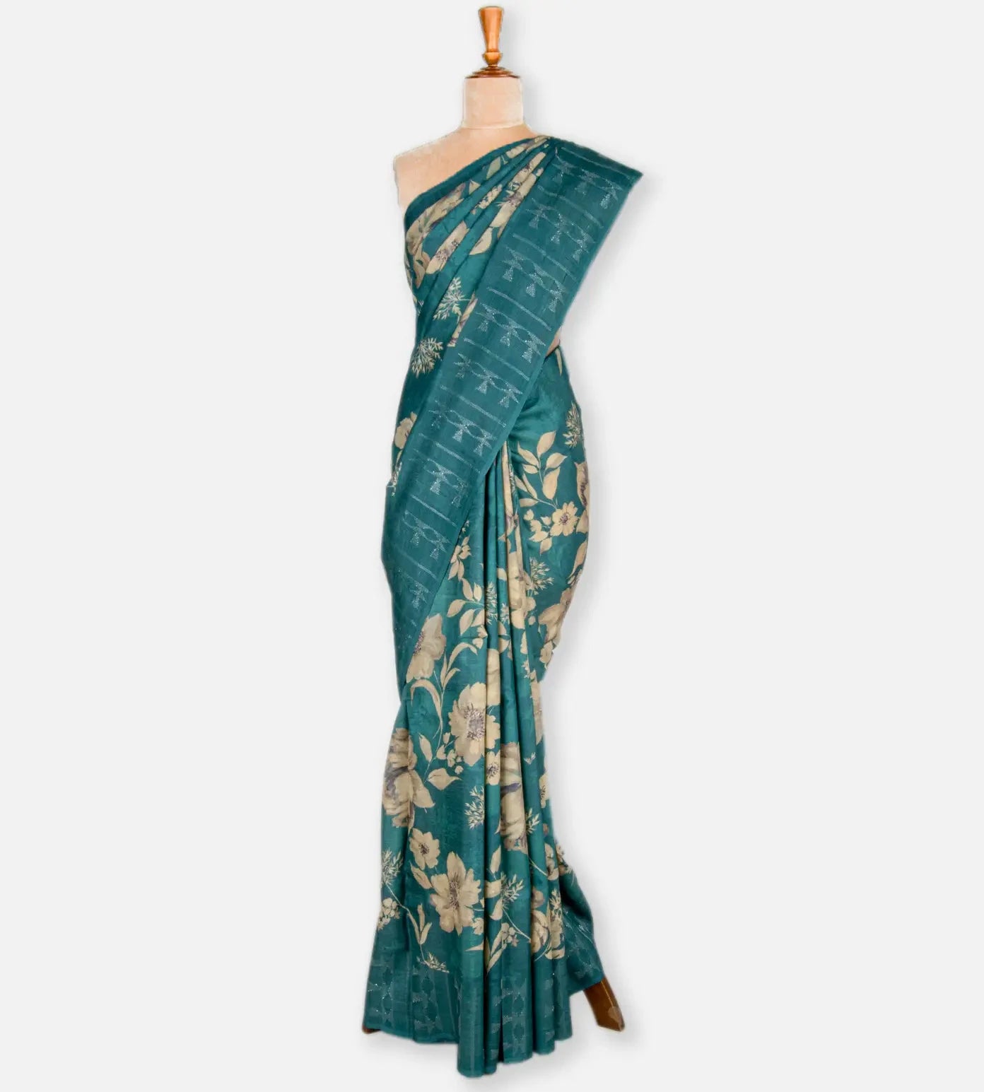 Blue Tussar Printed Saree