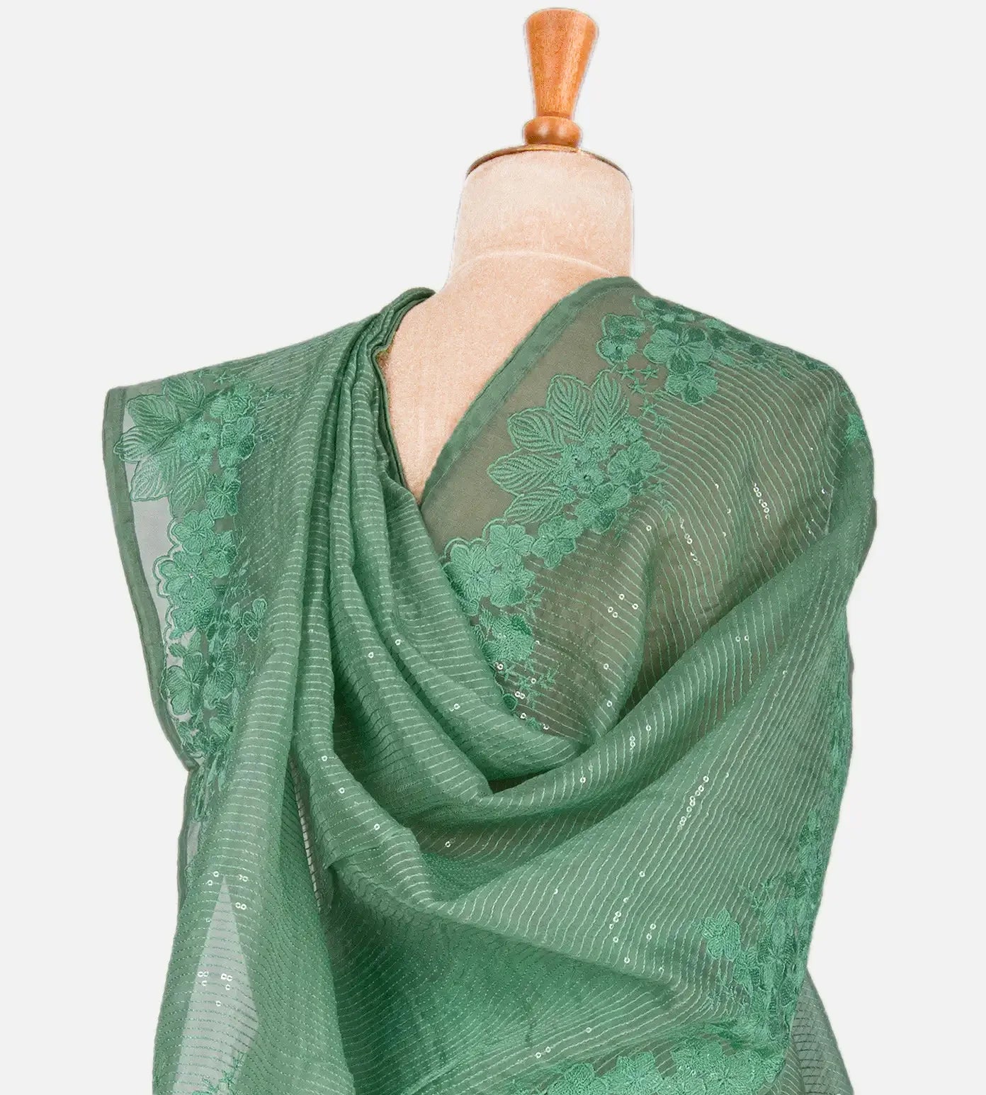 Green Organza Embroidery Saree