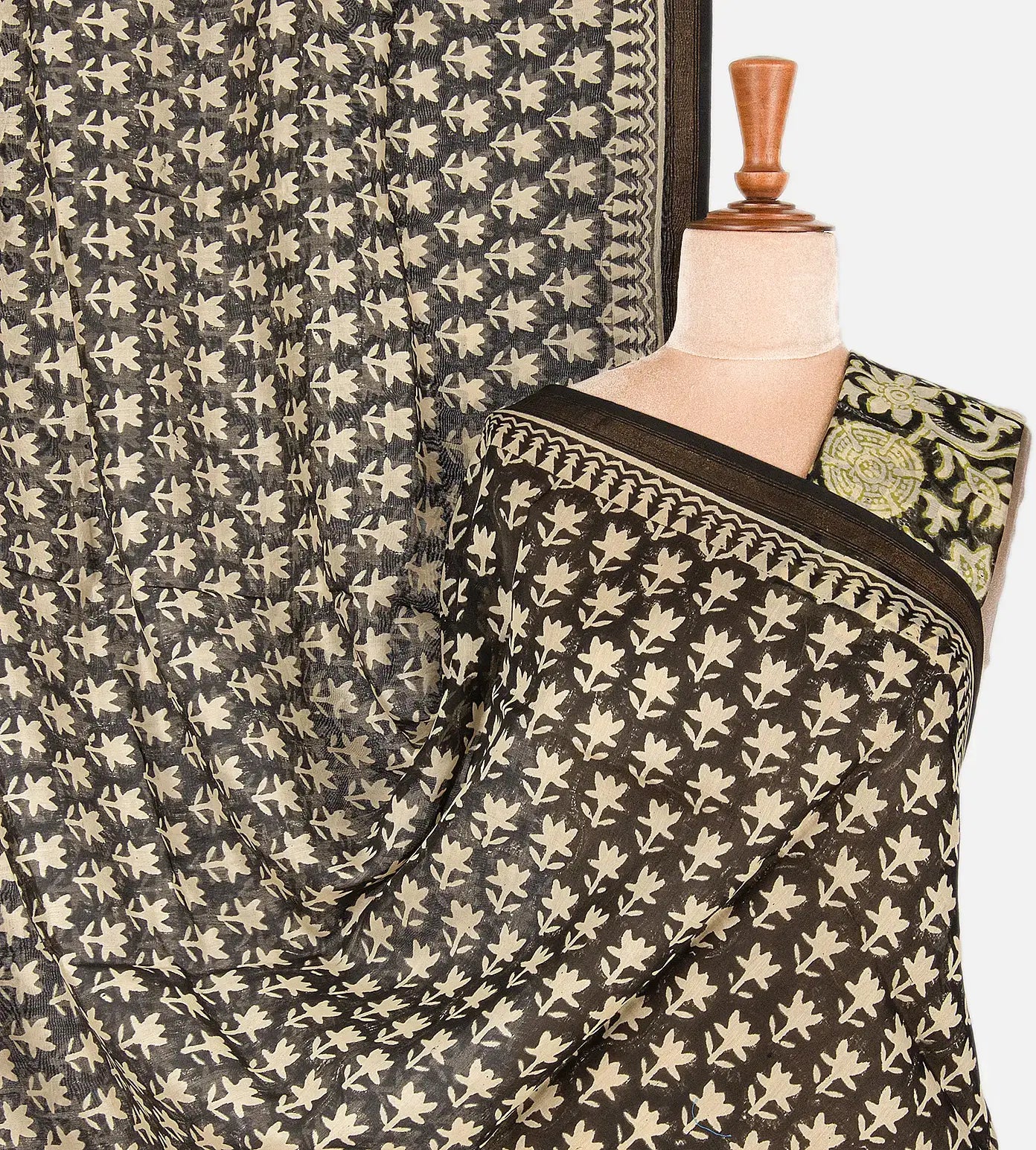 Black And Off-White Chanderi Cotton Saree