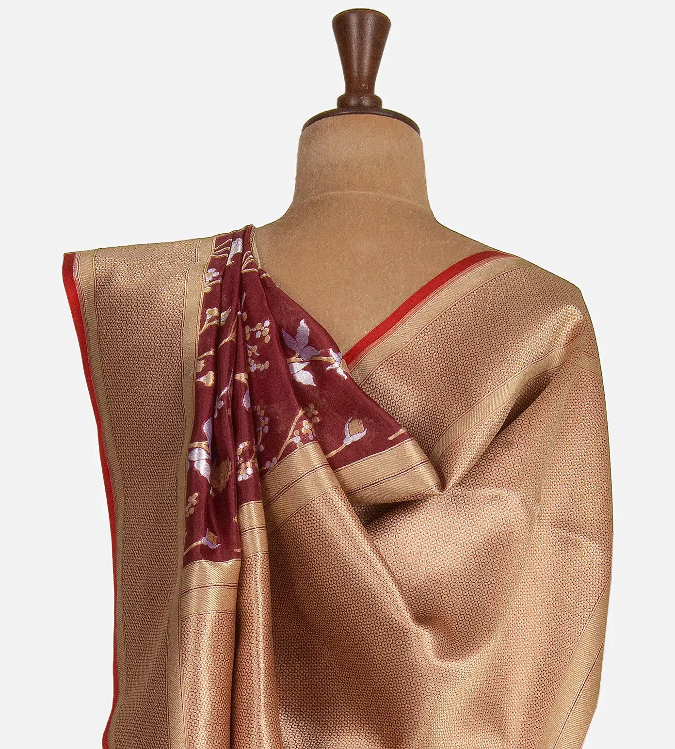 Maroon Kora Silk Saree