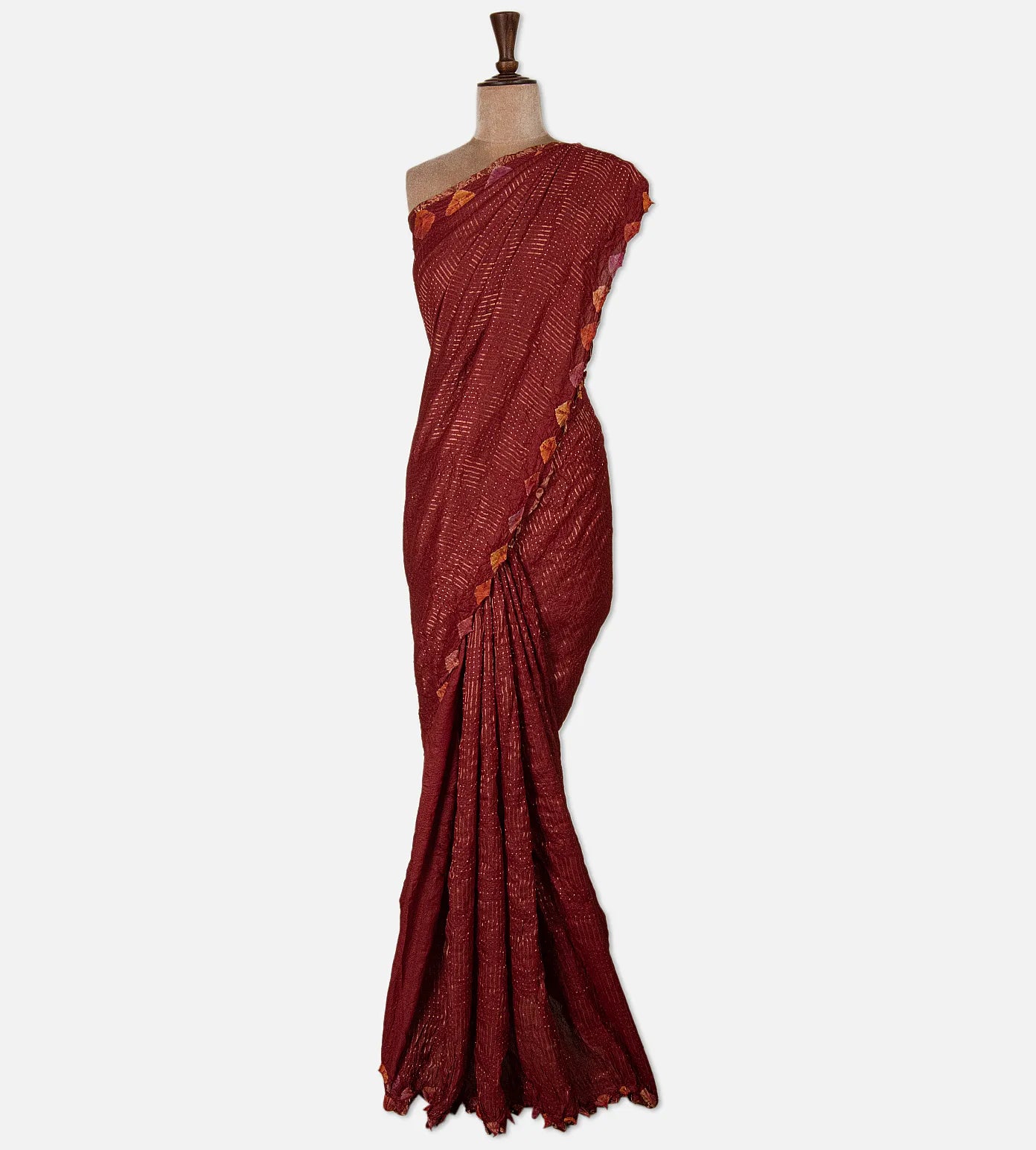Maroon Bandhani Tussar Saree