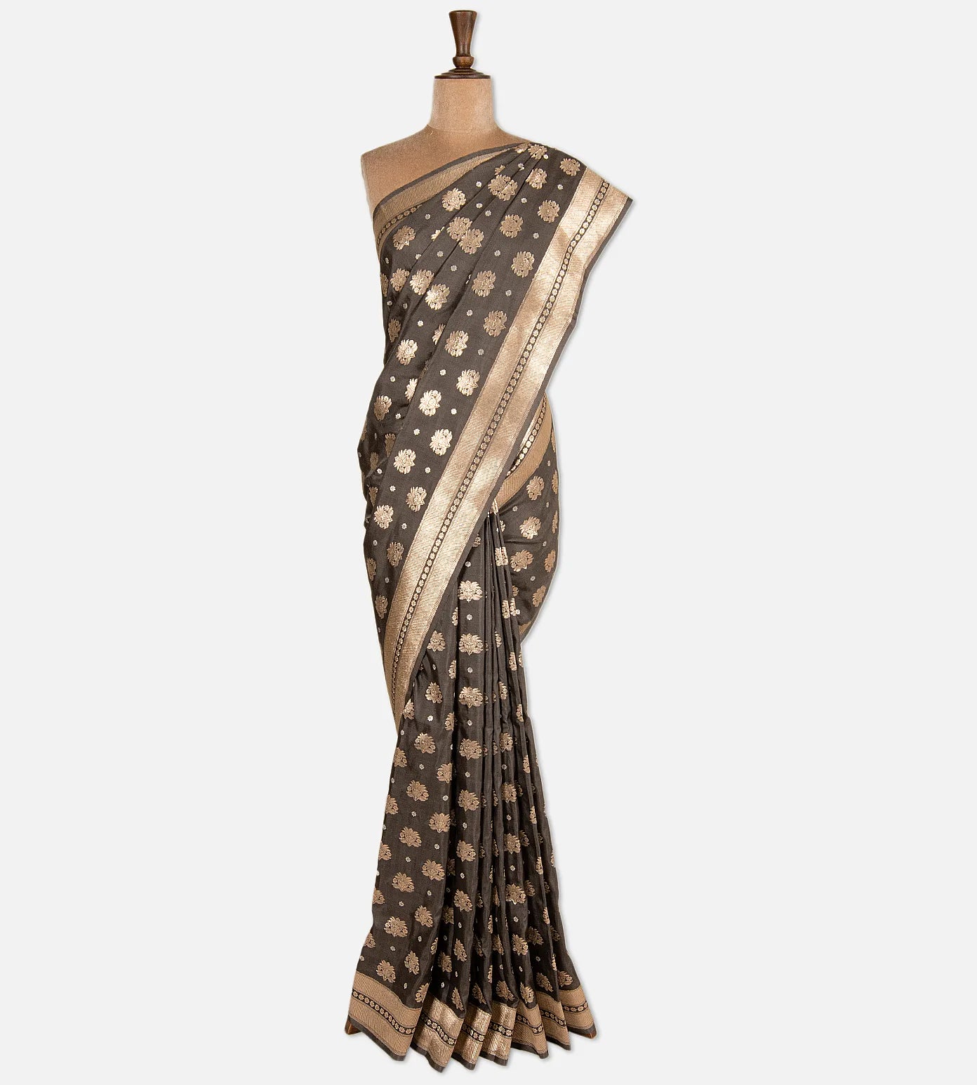 Dark Grey Banarasi Mashru Silk Saree