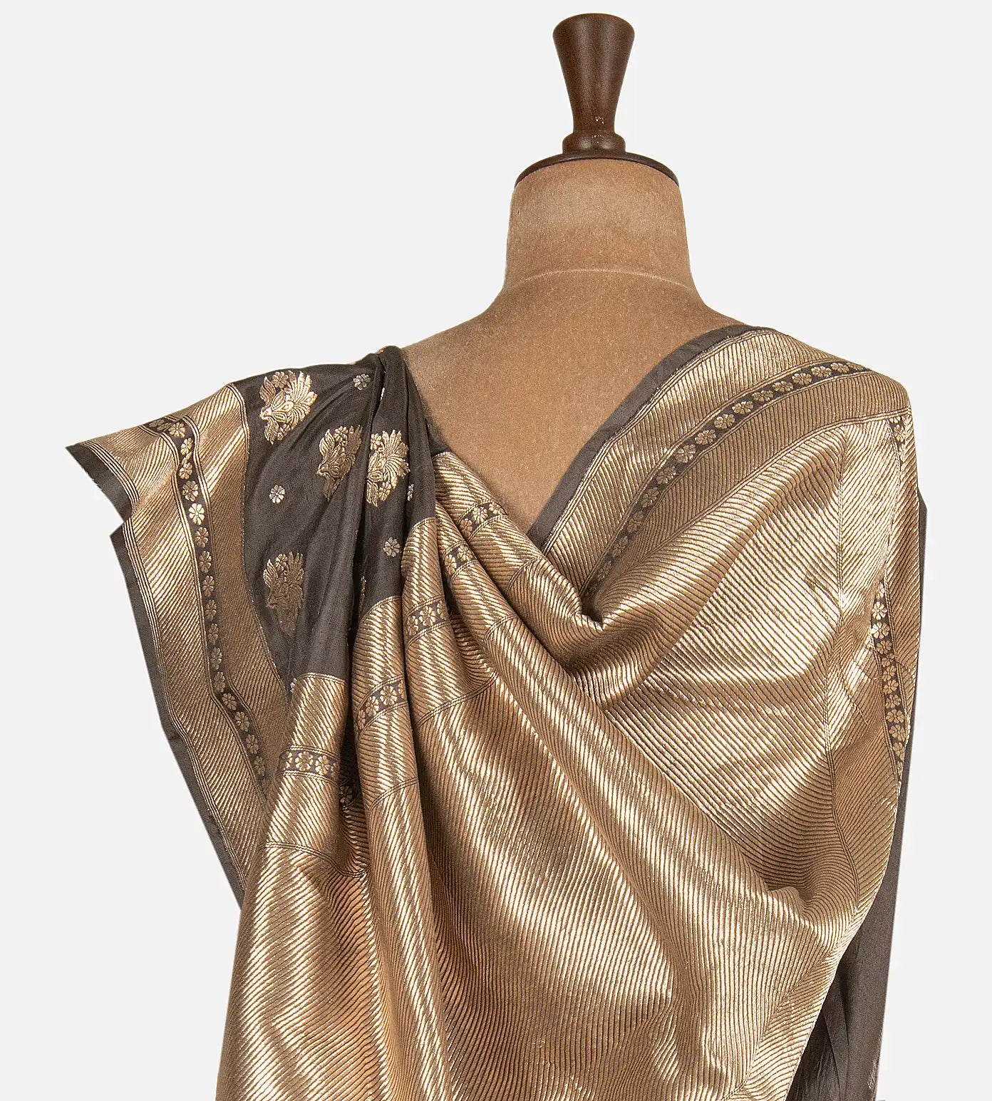 Dark Grey Banarasi Mashru Silk Saree