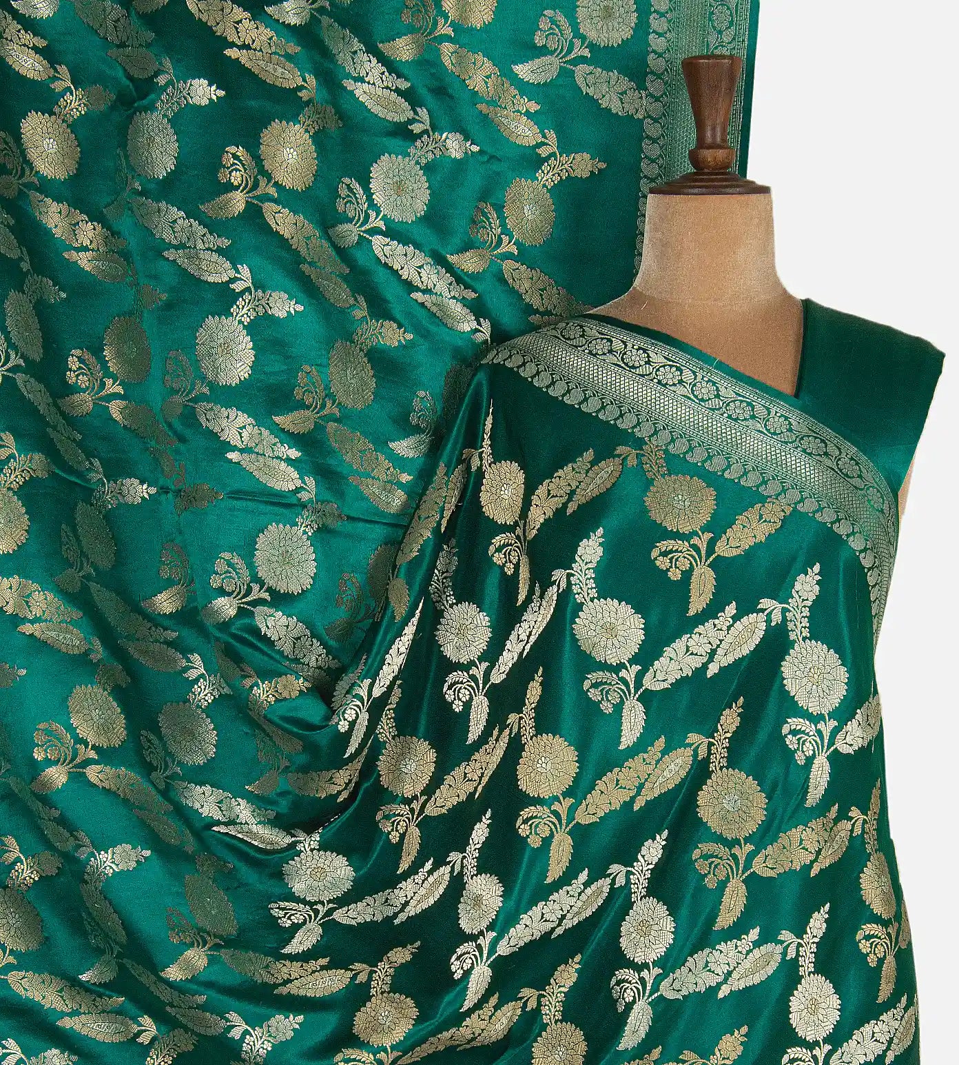 Teal Banarasi Mashru Silk Saree