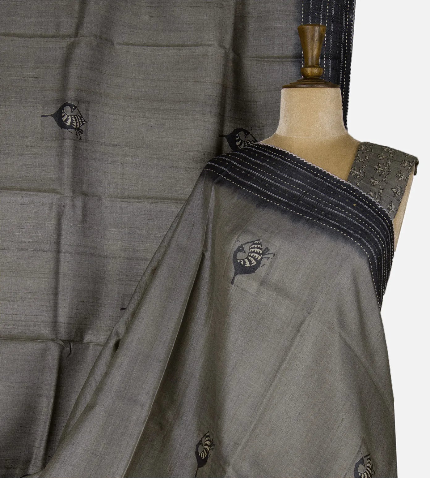 Grey Tussar Printed Saree