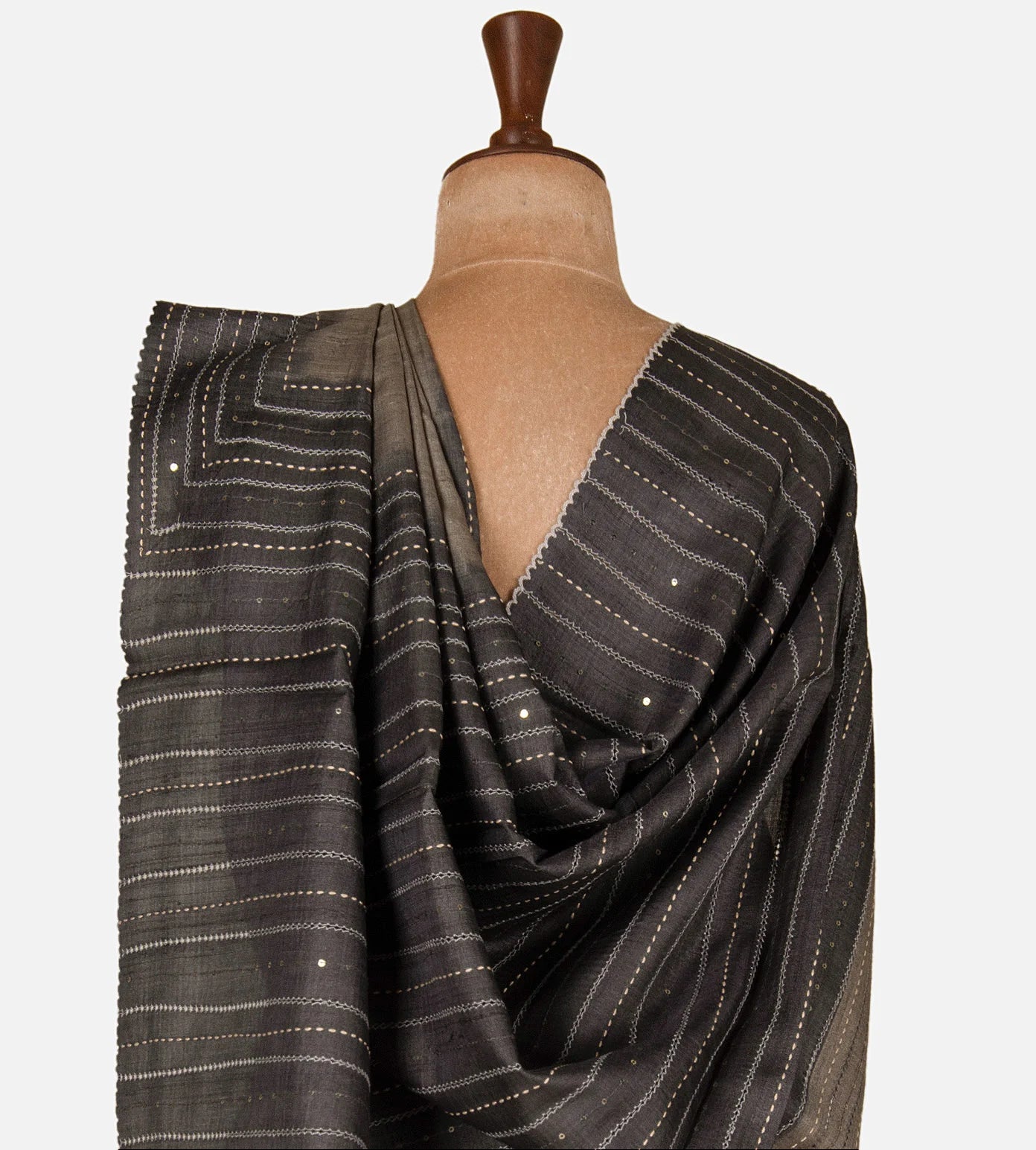 Grey Tussar Printed Saree
