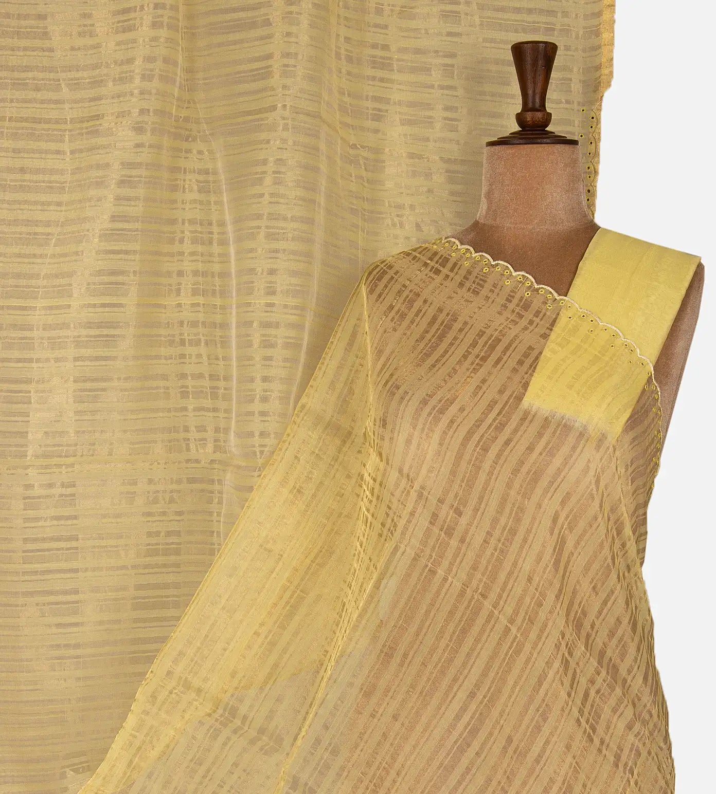 Yellow Tussar Organza Saree