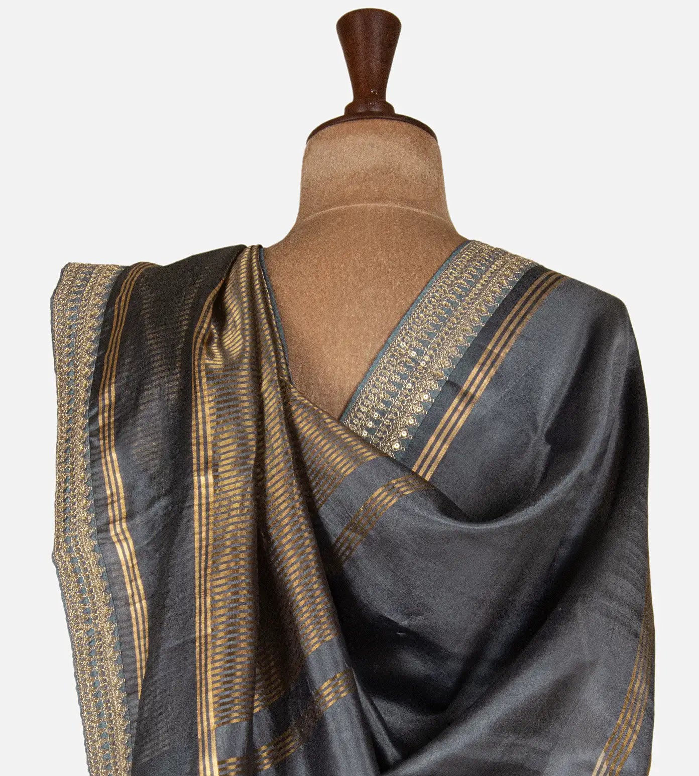 Dark Grey Organza Saree