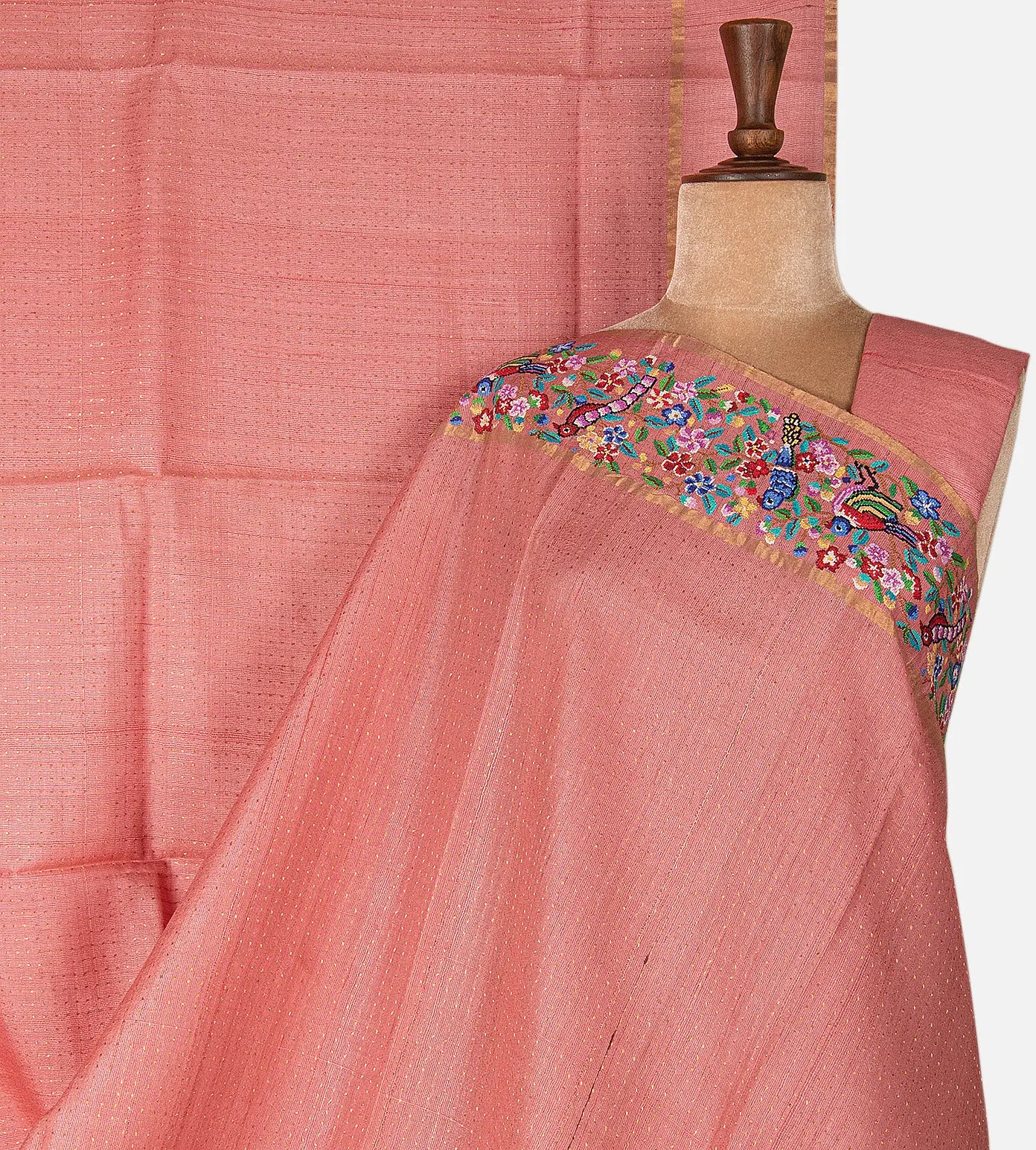 Light Pink Tussar Embroidery Saree