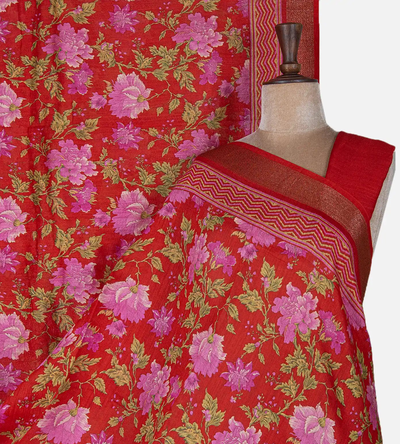 Red Moonga Tussar Saree