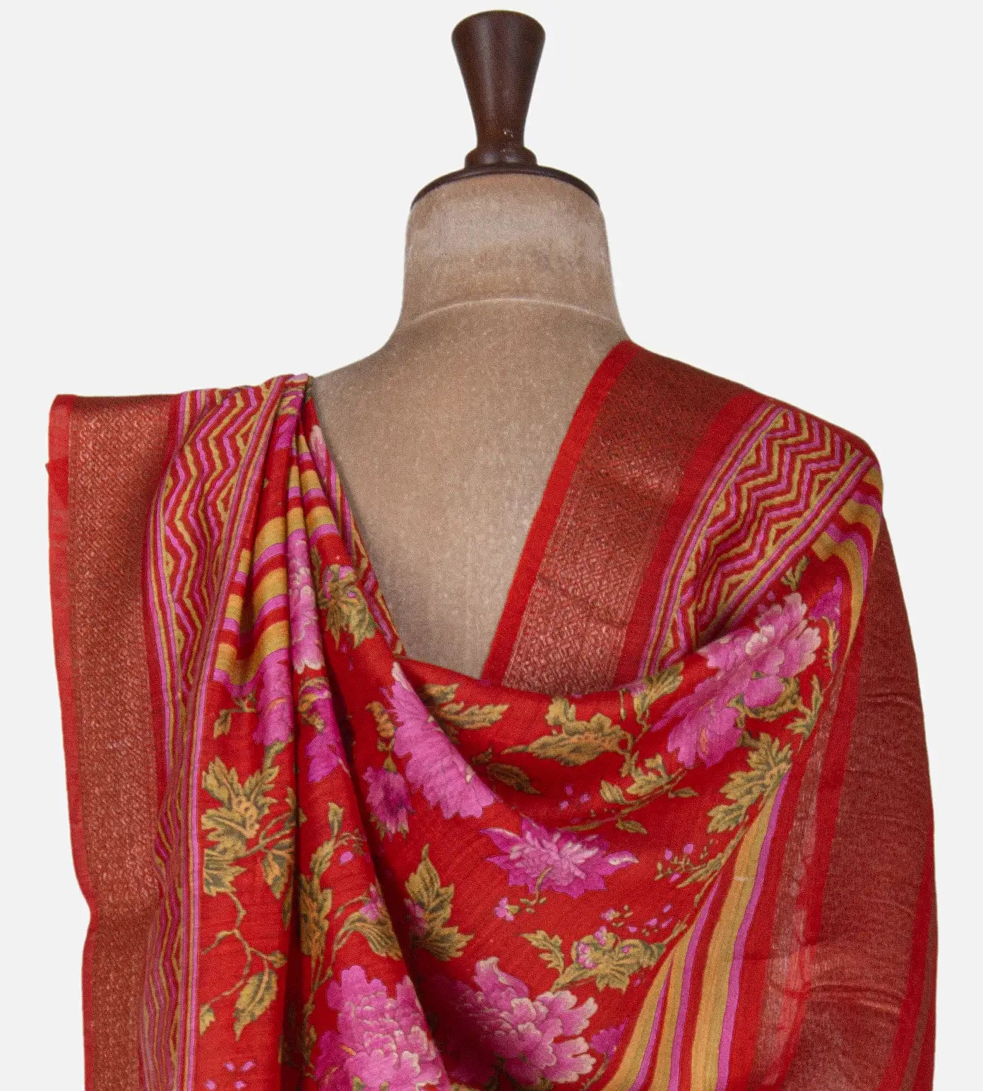 Red Moonga Tussar Saree